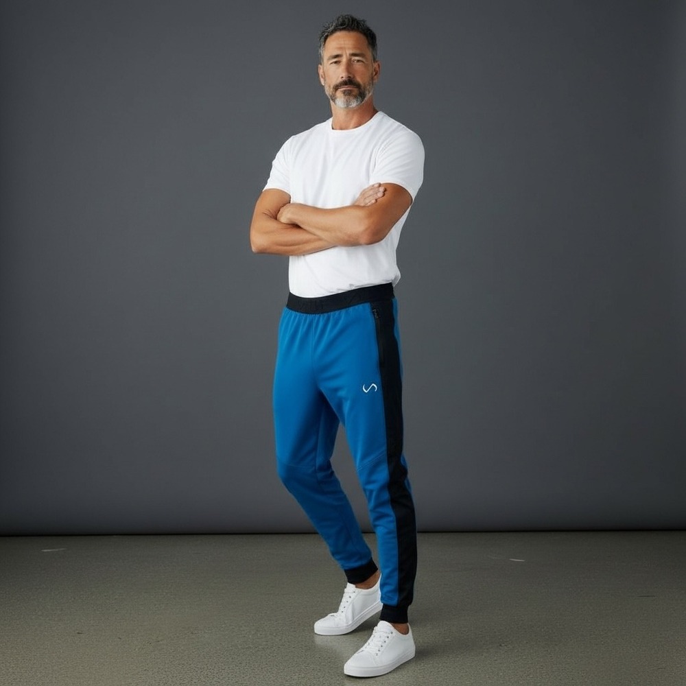 TLF Apparel Men's Blue Black Athletic Jogger‎ Pants X-Large Zipper Pockets